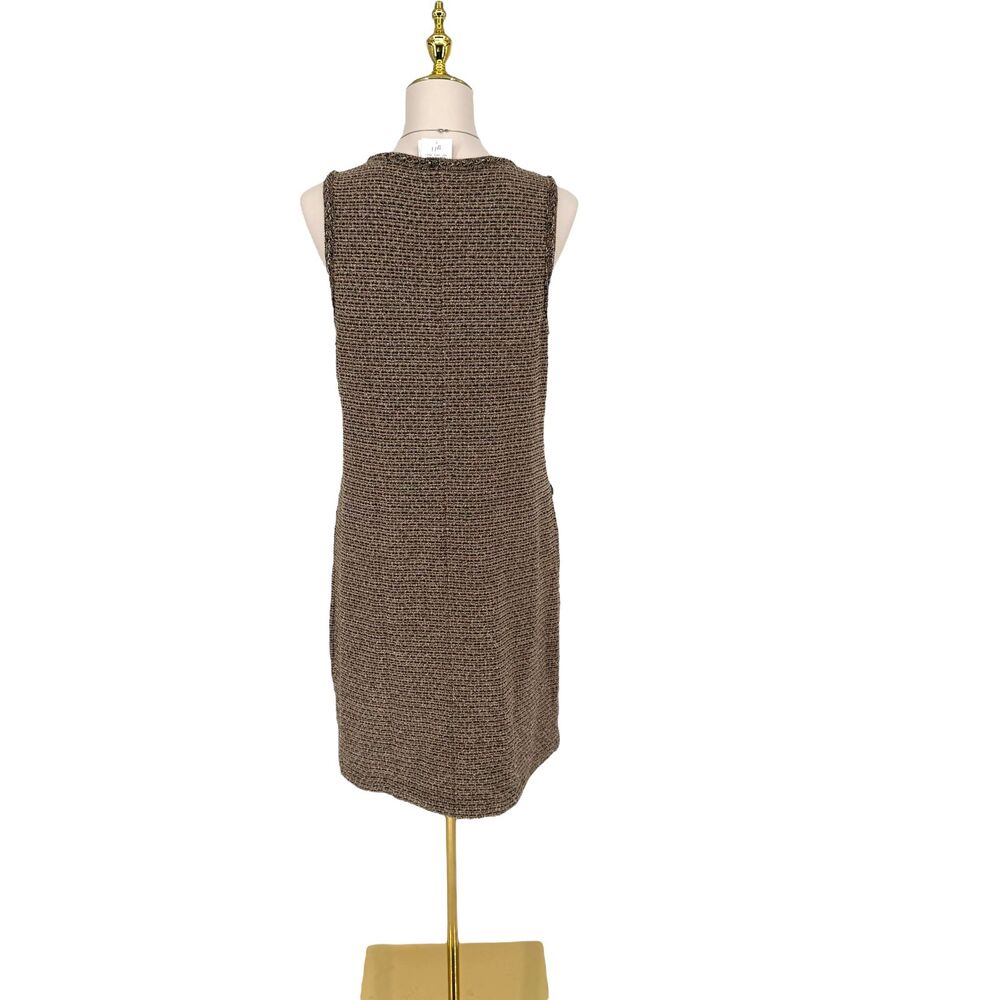 J Jill Tweed Shift Dress SP Brown Sleeveless Boucle Fringe Pockets Knit Career - Picture 8 of 9
